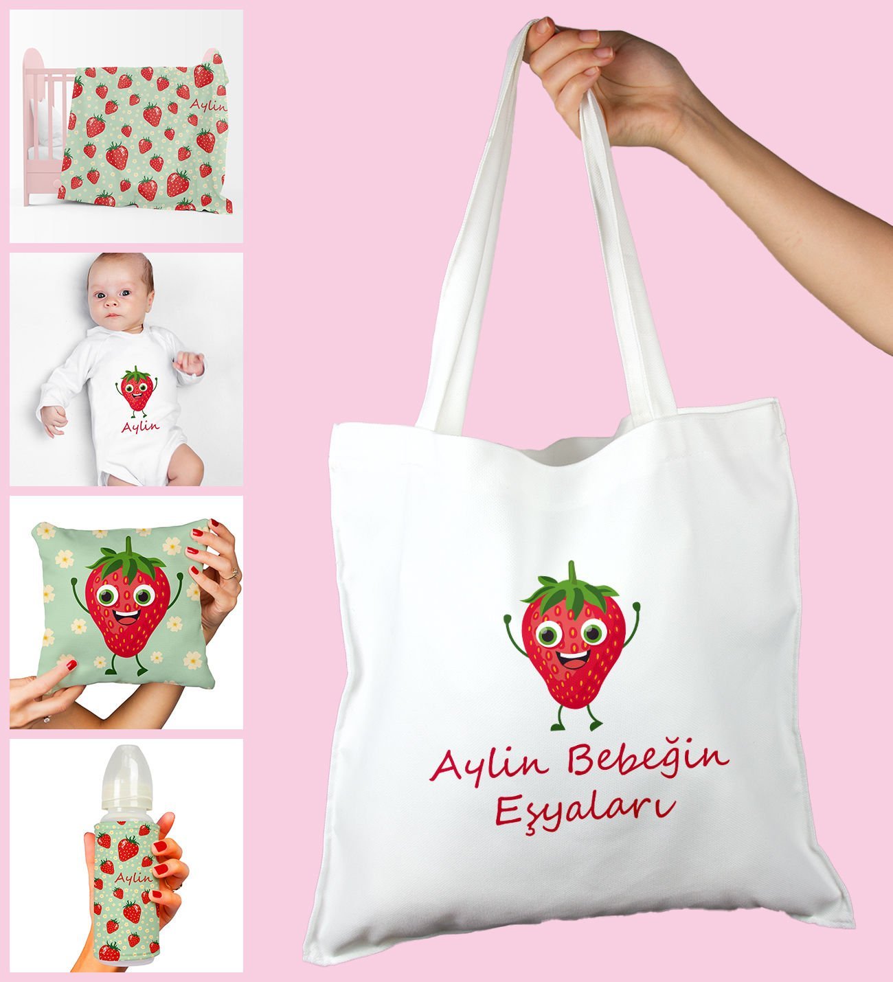 eJOYA Bebeklere Özel Çantasında Kişiye Özel Battaniye Zıbın Biberon Ve Yastık Bebek Hediye Seti 109945