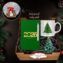 eJOYA Yeni Yıla Özel Defter Ve Kalem & Kupa & Çam Ağacı Biblo & Ahşap Hediye Sepeti 114417