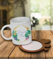 eJOYA Kişiye Özel Tasarım Kupa Bardak Ve Kalp Desenli Ahşap Bardak Altlığı 99708