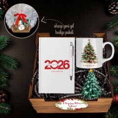 eJOYA Yeni Yıla Özel Defter Ve Kalem & Kupa & Çam Ağacı Biblo & Ahşap Hediye Sepeti 114420