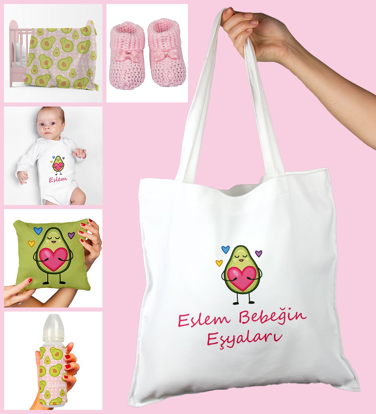 eJOYA Bebeklere Özel Çantasında Kişiye Özel Battaniye Zıbın Biberon Yastık Ve Patik Bebek Hediye Seti 109949