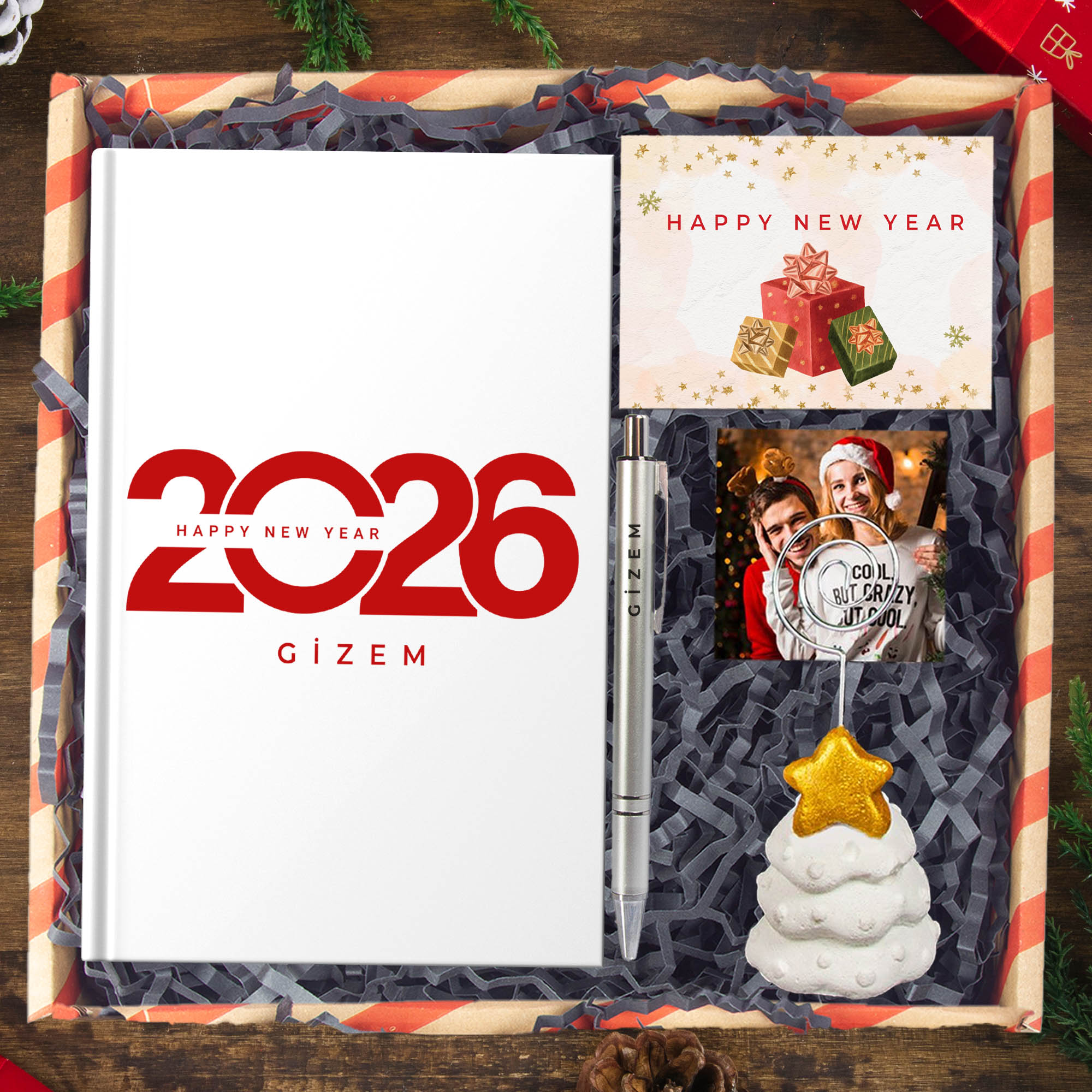 eJOYA Yeni Yıla Özel Defter Ve Kalem & Fotoğraflı Çam Ağacı Notluk & Hediye Kutusu 114423