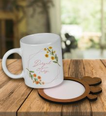 eJOYA Kişiye Özel Tasarım Kupa Bardak Ve Kalp Desenli Ahşap Bardak Altlığı 99713