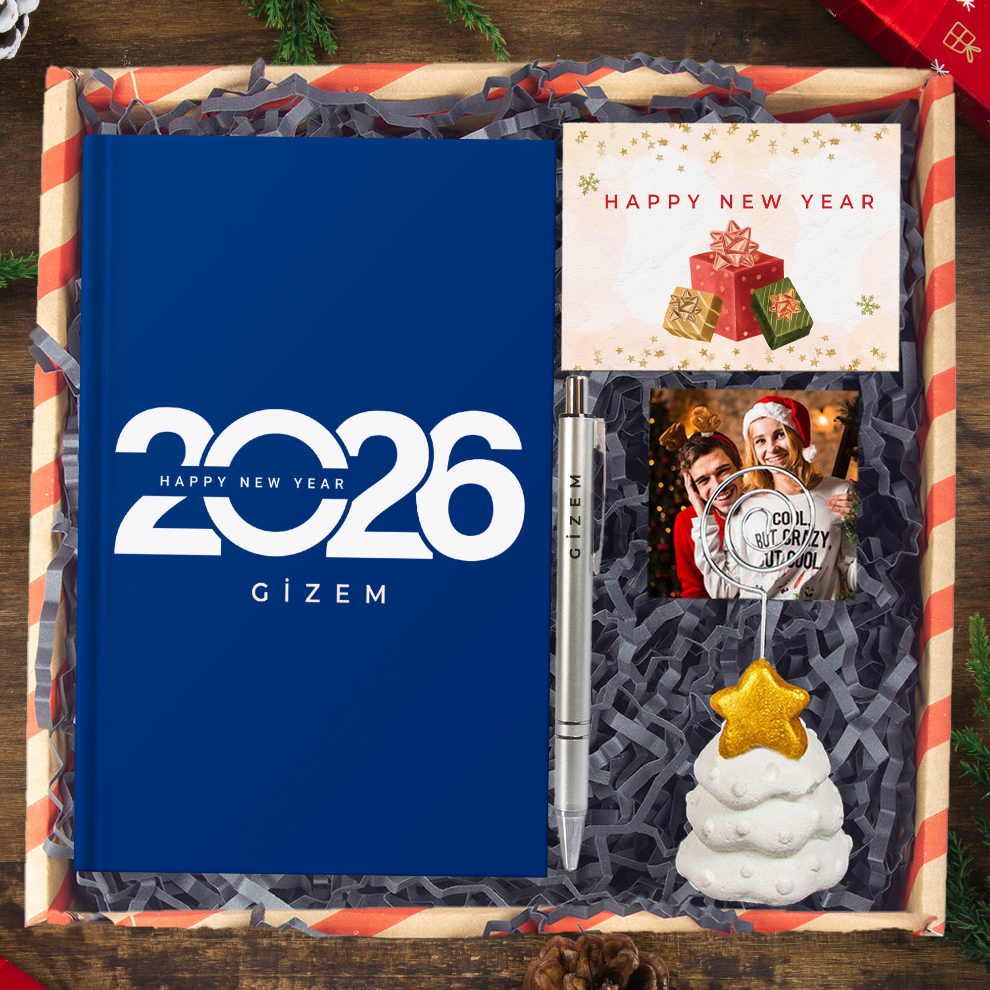 eJOYA Yeni Yıla Özel Defter Ve Kalem & Fotoğraflı Çam Ağacı Notluk & Hediye Kutusu 114424