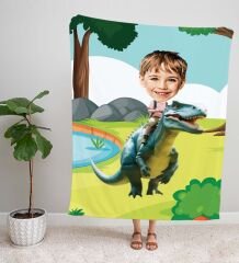 eJOYA Kişiye Fotoğraflı Dinozor Tasarım TV Battaniyesi 115945