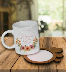 eJOYA Kişiye Özel Tasarım Kupa Bardak Ve Kalp Desenli Ahşap Bardak Altlığı 99715