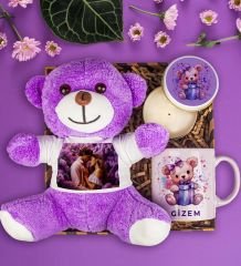 eJOYA Sevgiliye Özel Tasarım Kupa & Mum & Fotoğraflı Peluş Ayıcık Hediye Kutusu 112874