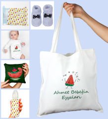 eJOYA Bebeklere Özel Çantasında Kişiye Özel Battaniye Zıbın Biberon Yastık Ve Patik Bebek Hediye Seti 109954