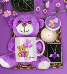 eJOYA Sevgiliye Özel Tasarım Kupa & Peluş Ayı & Mum & Melek Kanatları Kolye Hediye Kutusu 112875