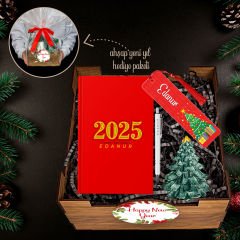 eJOYA Yeni Yıla Özel Defter Ve Kalem & Çam Ağacı Biblo & Kitap Ayracı & Ahşap Hediye Sepeti 114427