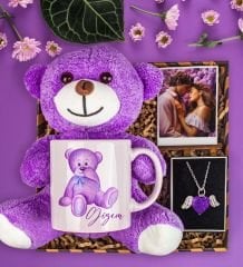 eJOYA Sevgiliye Özel Tasarım Kupa & Peluş Ayı & Fotoğraflık & Melek Kanatları Kolye Hediye Kutusu 112876