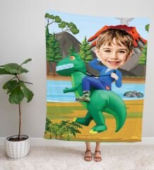 eJOYA Kişiye Fotoğraflı Dinozor Tasarım TV Battaniyesi 115951