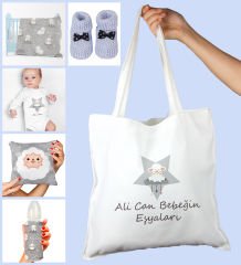 eJOYA Bebeklere Özel Çantasında Kişiye Özel Battaniye Zıbın Biberon Yastık Ve Patik Bebek Hediye Seti 109960