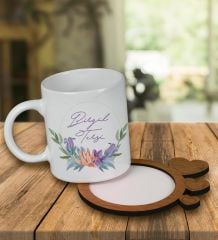 eJOYA Kişiye Özel Tasarım Kupa Bardak Ve Kalp Desenli Ahşap Bardak Altlığı 99726