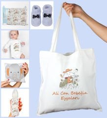 eJOYA Bebeklere Özel Çantasında Kişiye Özel Battaniye Zıbın Biberon Yastık Ve Patik Bebek Hediye Seti 109965