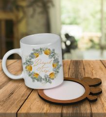 eJOYA Kişiye Özel Tasarım Kupa Bardak Ve Kalp Desenli Ahşap Bardak Altlığı 99730