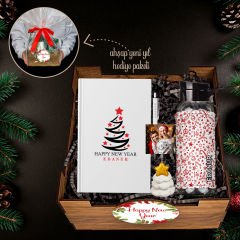 eJOYA Yeni Yıla Özel Defter Ve Kalem & Matara & Çam Ağacı Notluk & Ahşap Hediye Sepeti 114441
