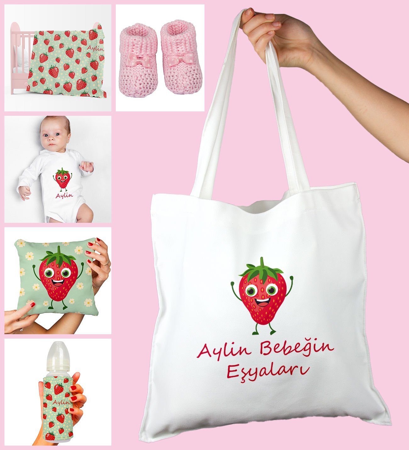 eJOYA Bebeklere Özel Çantasında Kişiye Özel Battaniye Zıbın Biberon Yastık Ve Patik Bebek Hediye Seti 109969