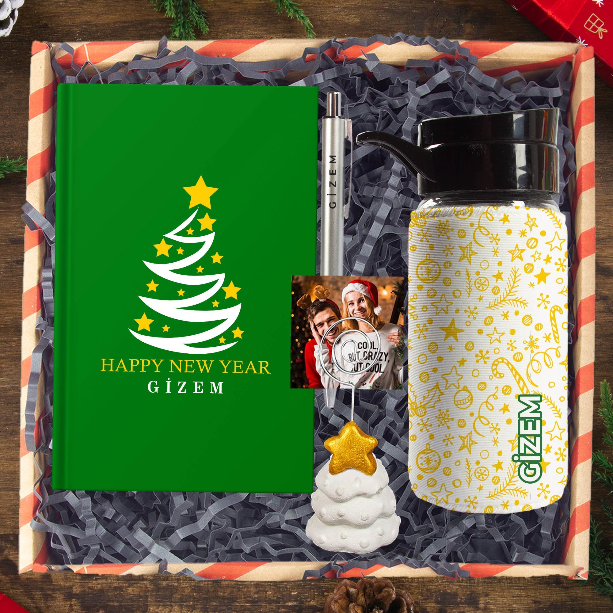 eJOYA Yeni Yıla Özel Defter Ve Kalem & Matara & Çam Ağacı Notluk & Hediye Kutusu 114442