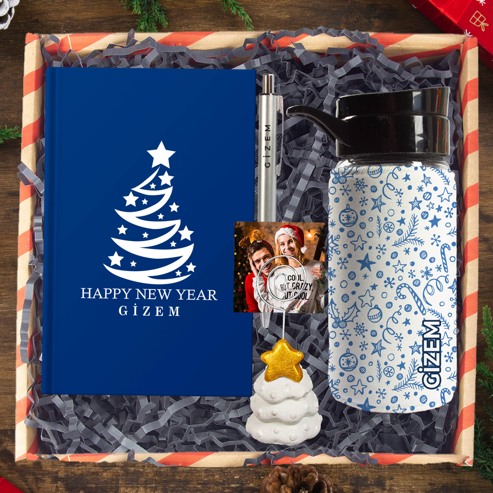 eJOYA Yeni Yıla Özel Defter Ve Kalem & Matara & Çam Ağacı Notluk & Hediye Kutusu 114443