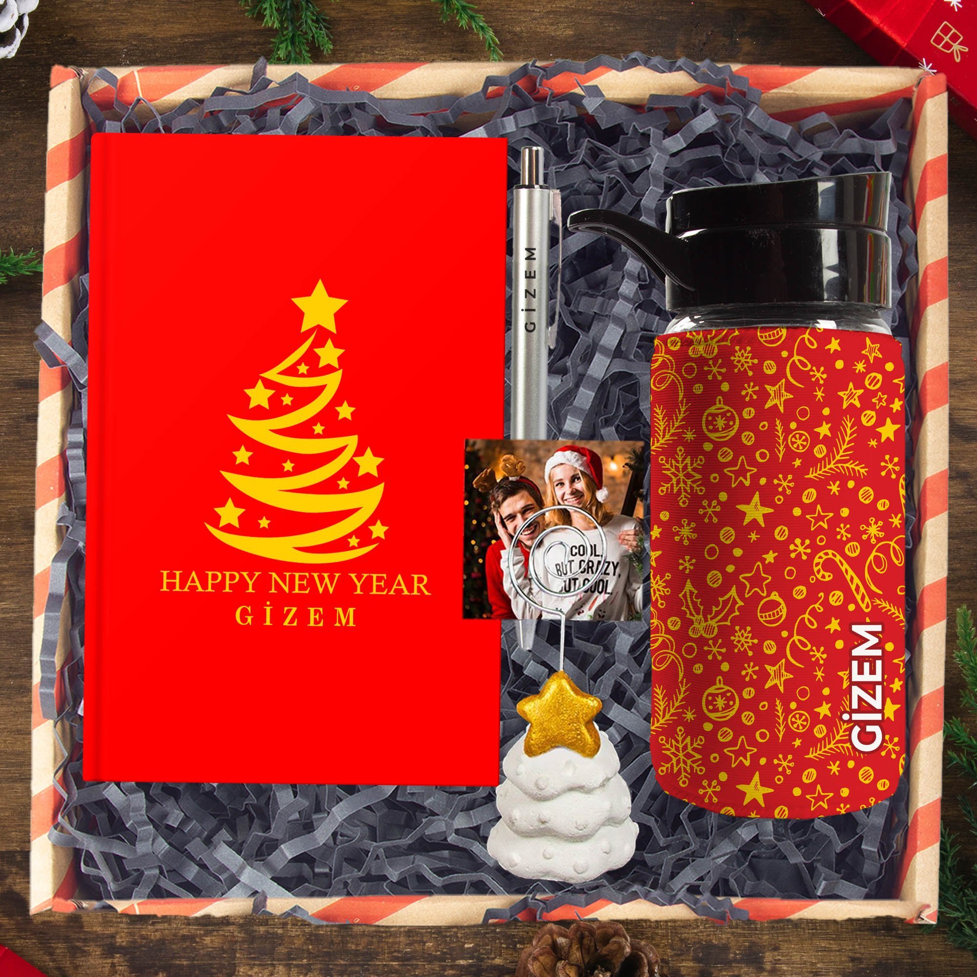 eJOYA Yeni Yıla Özel Defter Ve Kalem & Matara & Çam Ağacı Notluk & Hediye Kutusu  114444