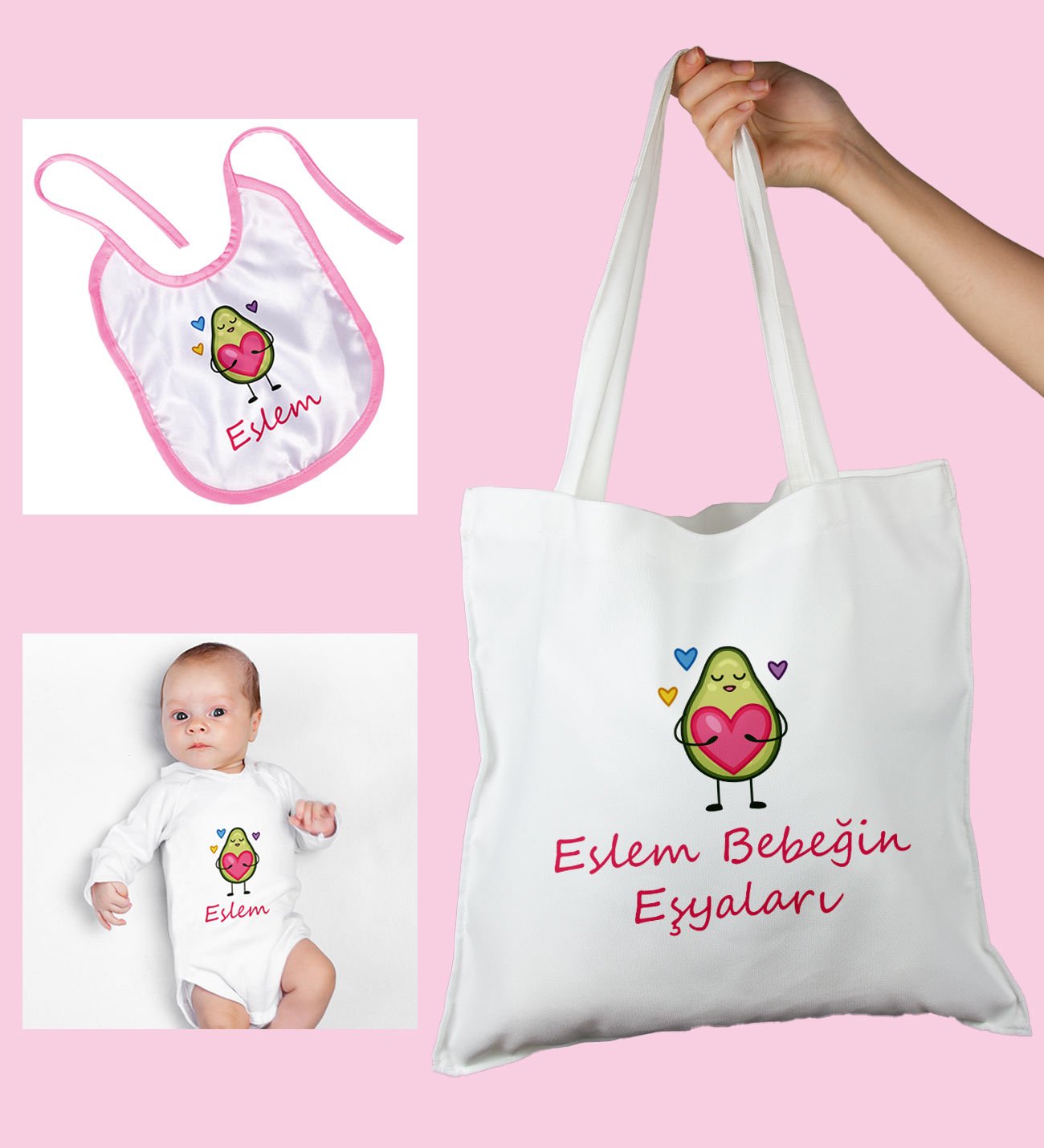 eJOYA Bebeklere Özel Çantasında Kişiye Özel Zıbın Ve Önlük Bebek Hediye Seti 109973