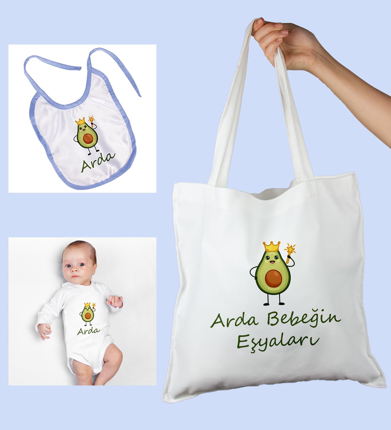 eJOYA Bebeklere Özel Çantasında Kişiye Özel Zıbın Ve Önlük Bebek Hediye Seti 109974