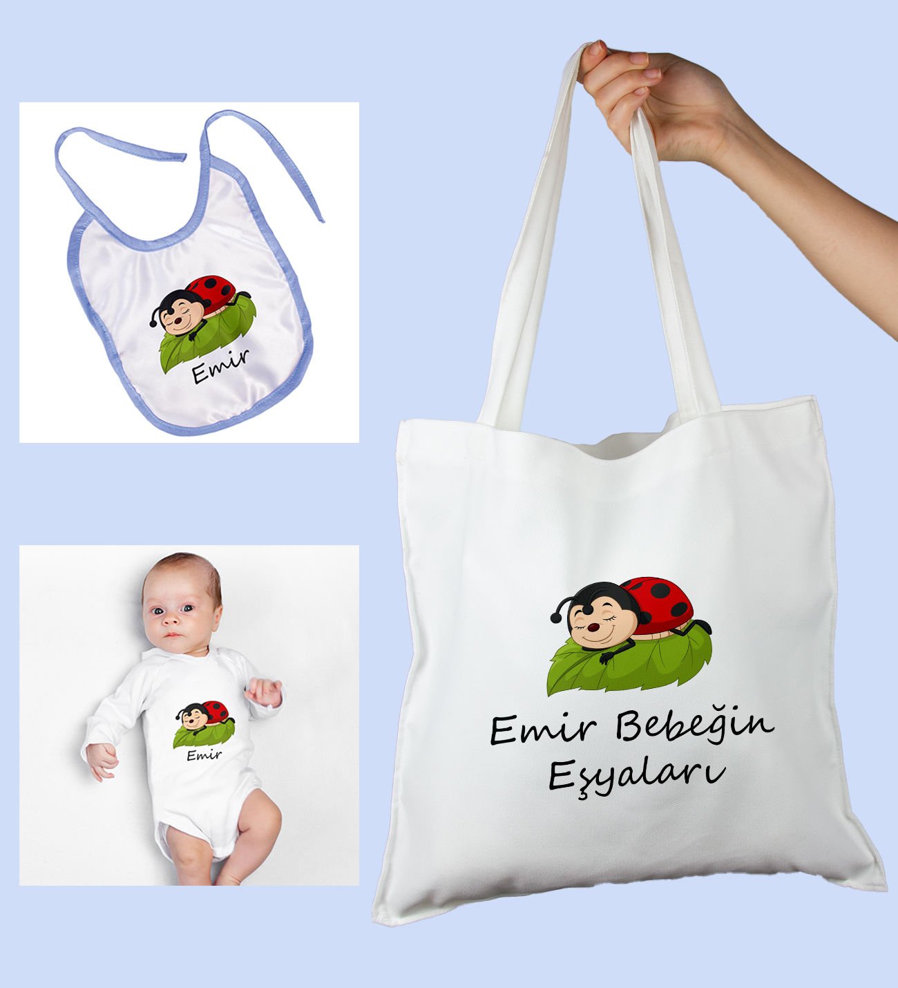 eJOYA Bebeklere Özel Çantasında Kişiye Özel Zıbın Ve Önlük Bebek Hediye Seti 109975