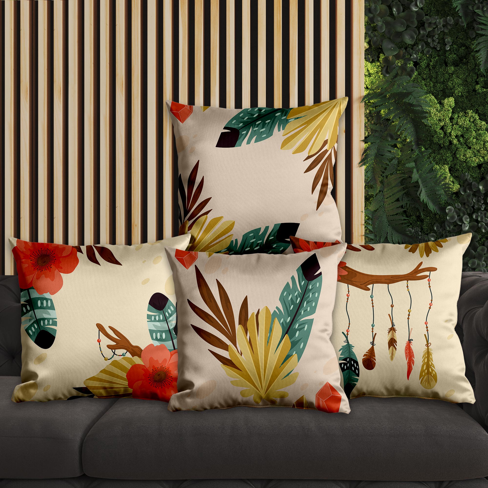 eJOYA Çiçek Tasarımlı 4'lü Yastık İçi Ve Kırlent Kılıfı 45cm 113743