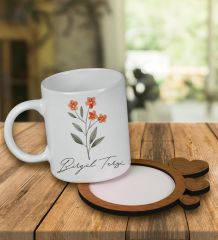 eJOYA Kişiye Özel Tasarım Kupa Bardak Ve Kalp Desenli Ahşap Bardak Altlığı 99740