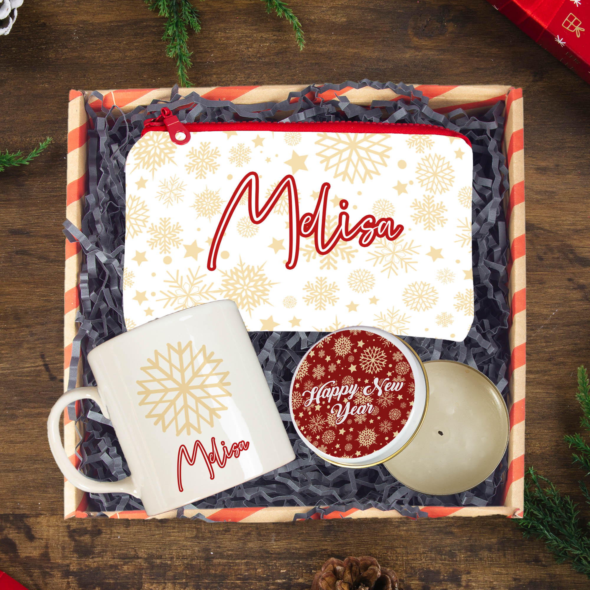 eJOYA Yeni Yıl Kişiye Özel  Tasarım Kupa & Makyaj Çantası & Mum Hediye Kutusu 116217