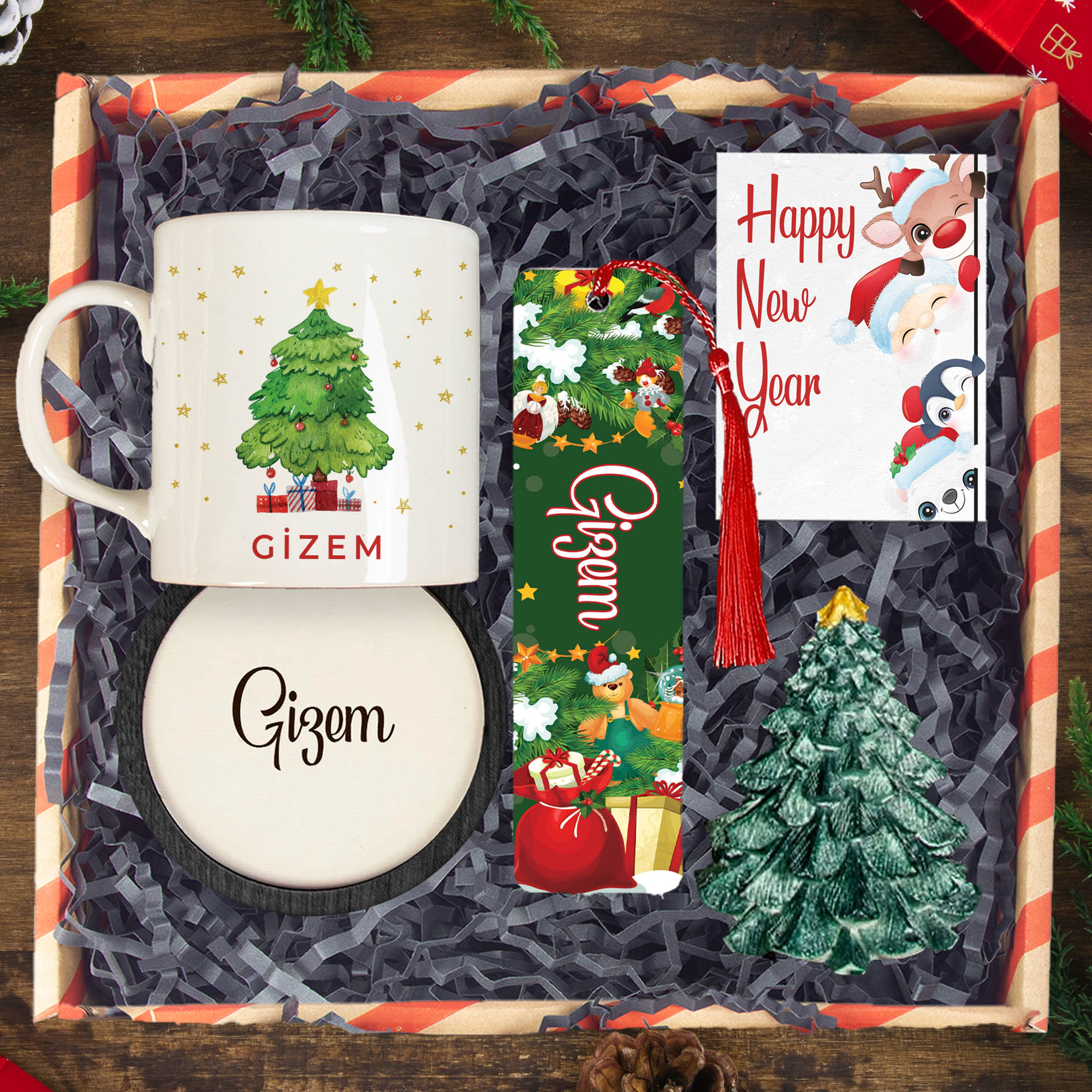 eJOYA Yeni Yıla Özel Kupa & Bardak Altlığı & Kitap Ayracı & Yeni Yıl Ağacı Biblo & Hediye Kutusu 114451