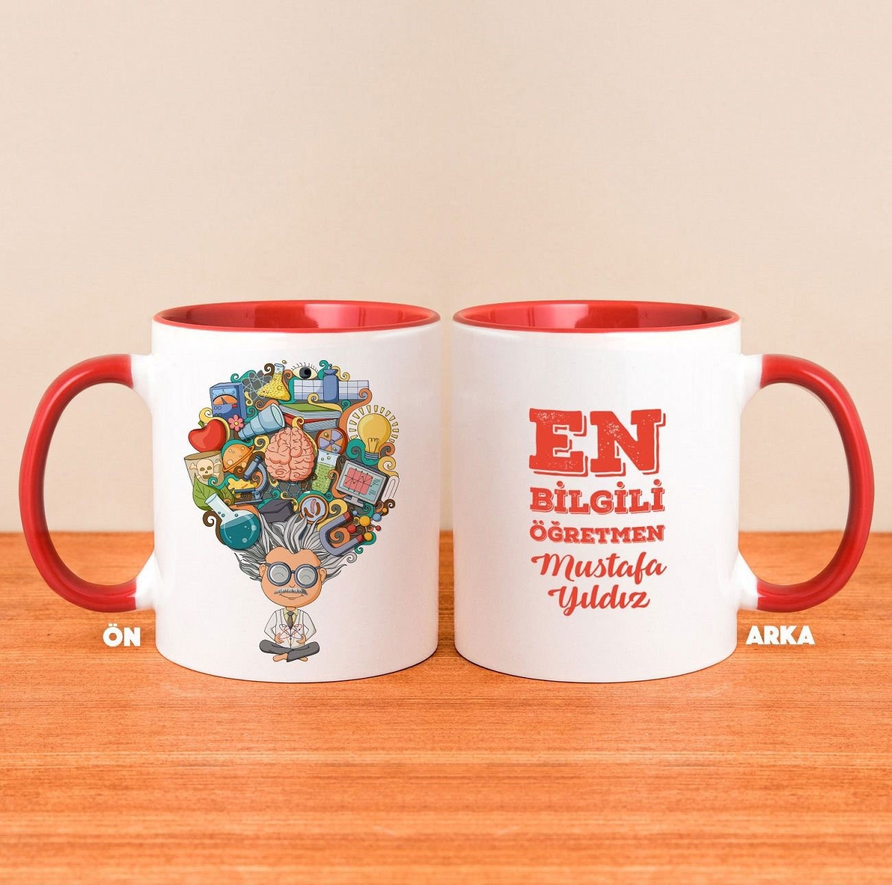 eJOYA Kişiye Özel En Bilgili Öğretmen Kırmızı İçli Kupa Bardak 80872