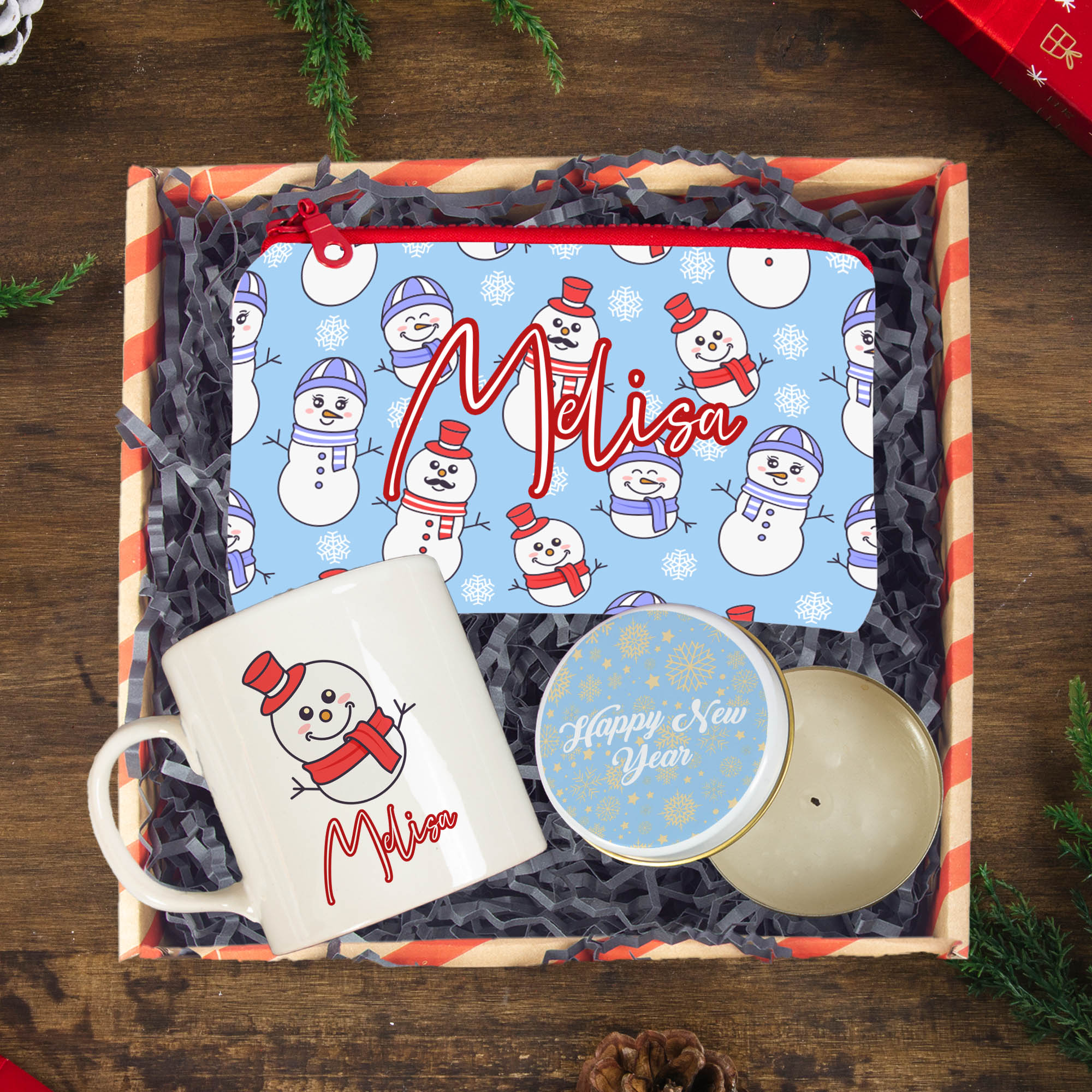 eJOYA Yeni Yıl Kişiye Özel  Tasarım Kupa & Makyaj Çantası & Mum Hediye Kutusu 116219