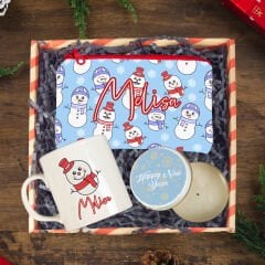 eJOYA Yeni Yıl Kişiye Özel  Tasarım Kupa & Makyaj Çantası & Mum Hediye Kutusu 116219