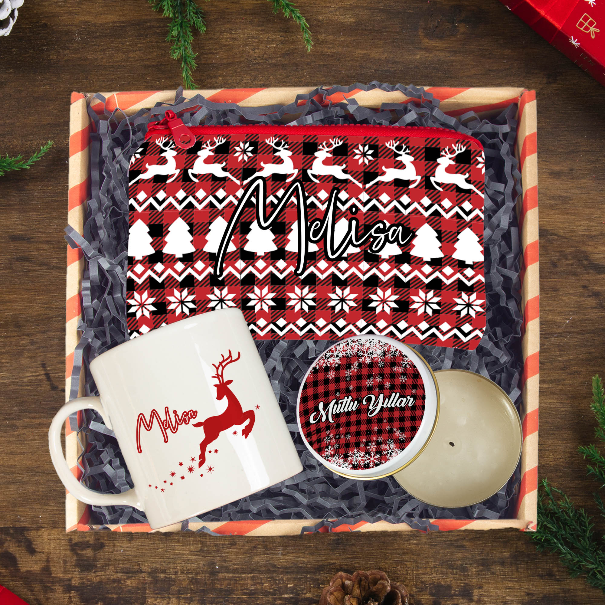 eJOYA Yeni Yıl Kişiye Özel  Tasarım Kupa & Makyaj Çantası & Mum Hediye Kutusu 116220