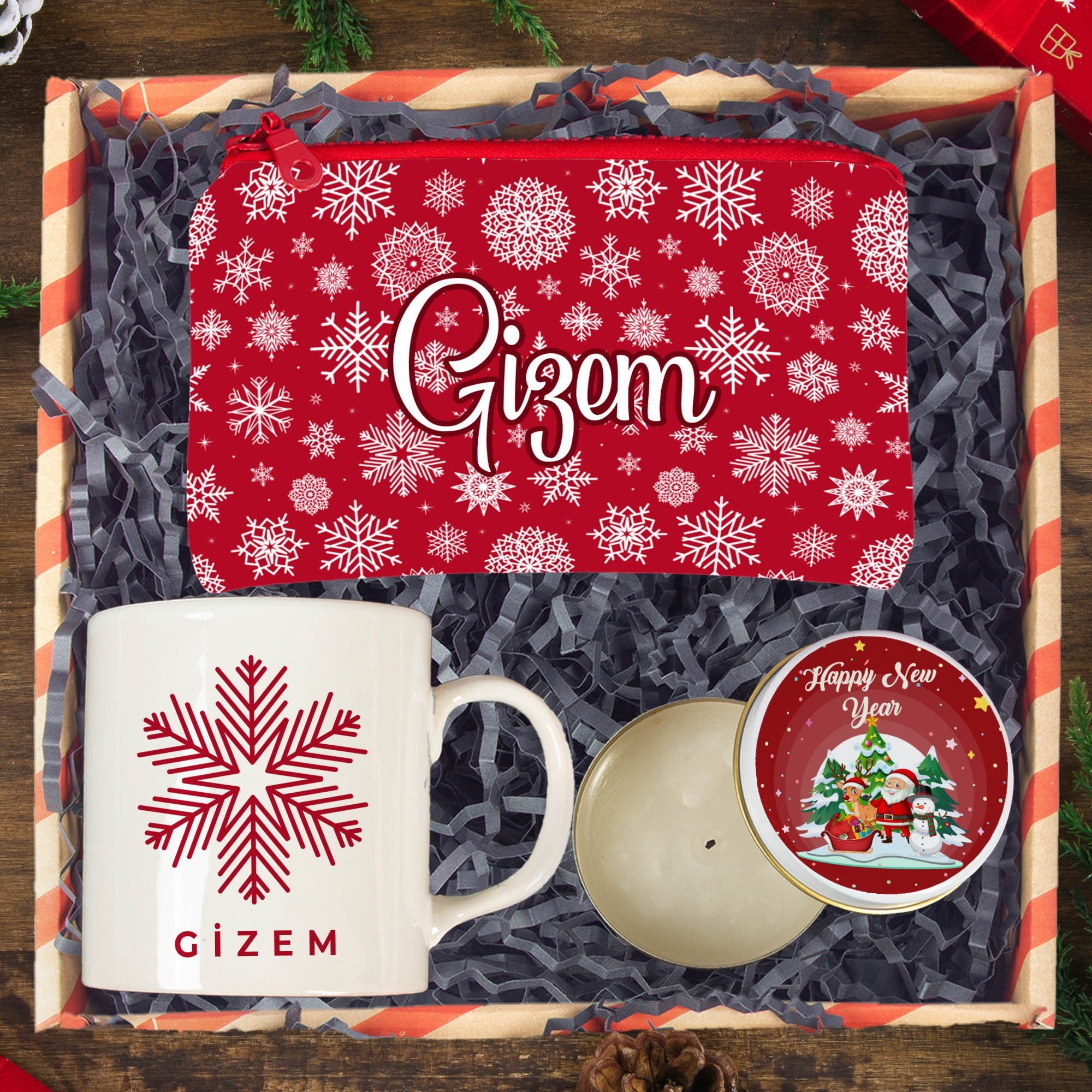 eJOYA Yeni Yıl Kişiye Özel  Tasarım Kupa & Makyaj Çantası & Mum Hediye Kutusu 116222