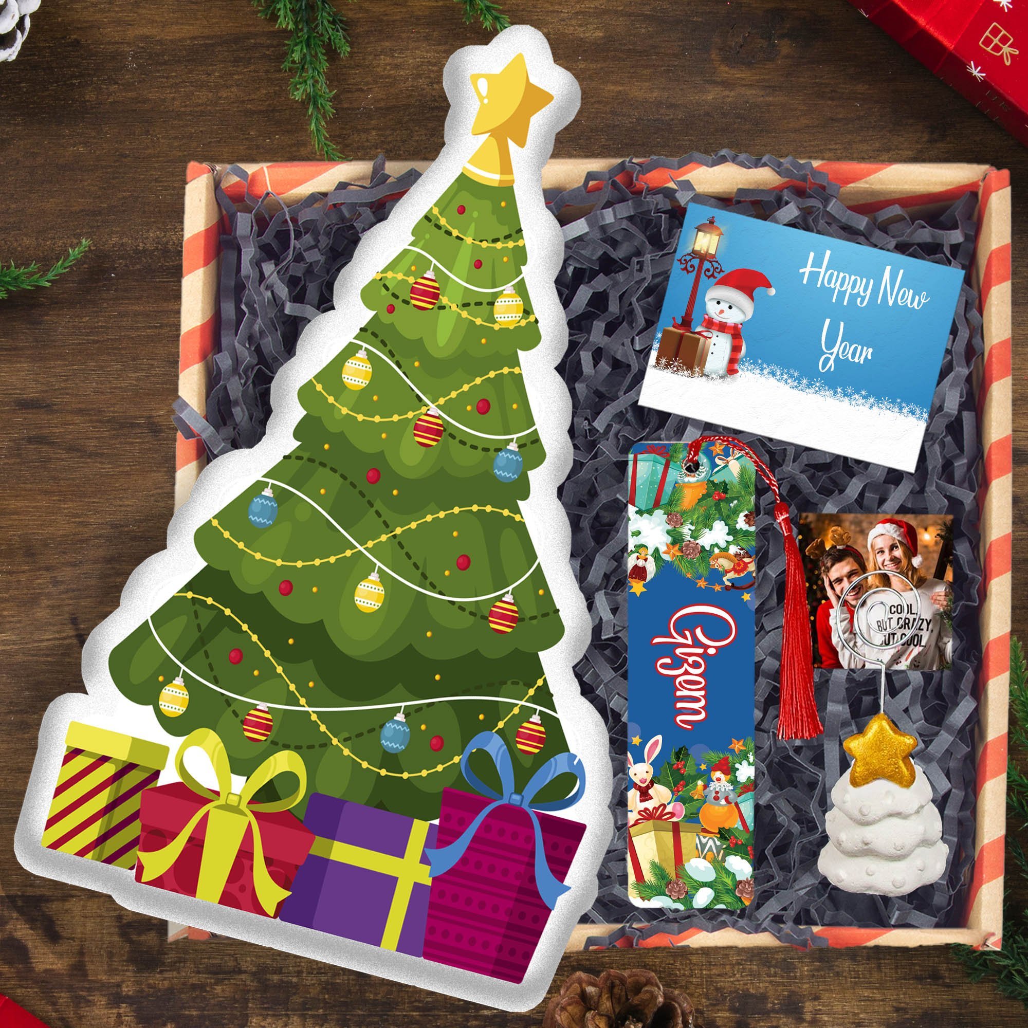 eJOYA  Çam Ağacı Yastık & Kişiye Özel Kitap Ayracı & Çam Ağacı Biblo & Yeni Yıl Hediye Kutusu 114453