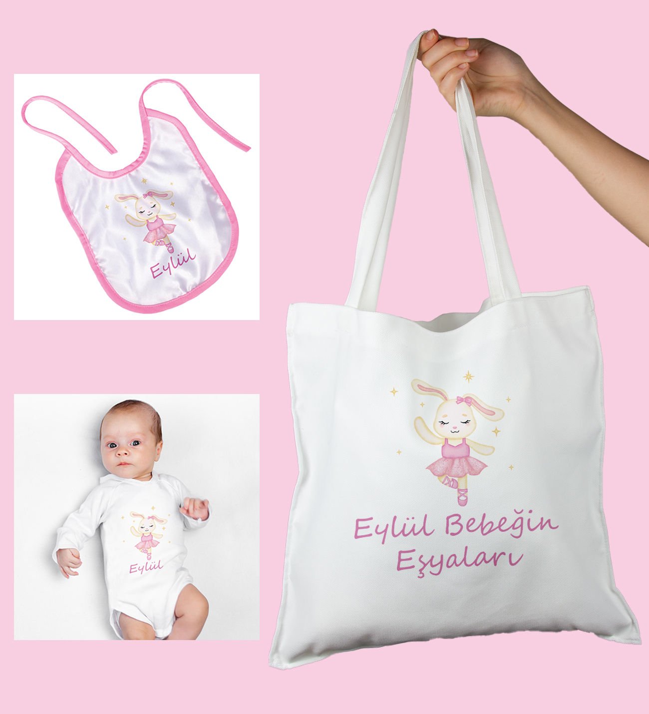 eJOYA Bebeklere Özel Çantasında Kişiye Özel Zıbın Ve Önlük Bebek Hediye Seti 109988