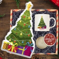 eJOYA Çam Ağacı Yastık & Kişiye Özel Kupa Bardak & Yılbaşı Mumu Yeni Yıl Hediye Kutusu 114458