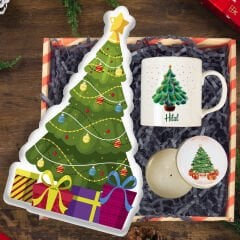 eJOYA Çam Ağacı Yastık & Kişiye Özel Kupa Bardak & Yılbaşı Mumu Yeni Yıl Hediye Kutusu 114460