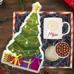 eJOYA Çam Ağacı Yastık & Kişiye Özel Kupa Bardak & Yılbaşı Mumu Yeni Yıl Hediye Kutusu 114461