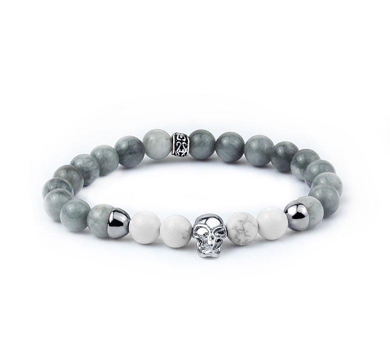 eJOYA Doğal Obsidiam ve Howlite Taşlı Gümüş Erkek Bileklik 60699