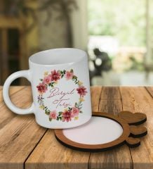 eJOYA Kişiye Özel Tasarım Kupa Bardak Ve Kalp Desenli Ahşap Bardak Altlığı 99756