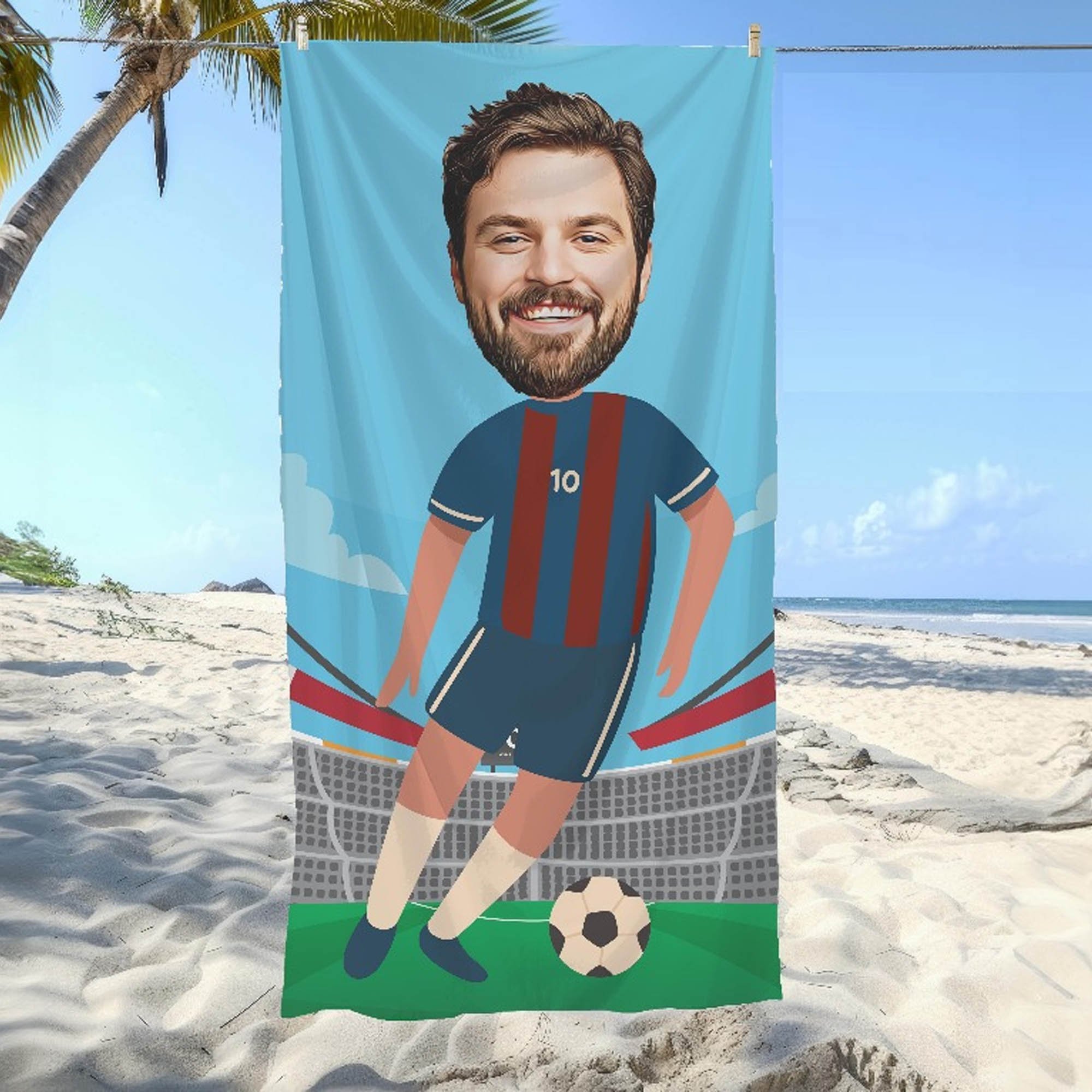 eJOYA Kişiye Özel Fotoğraflı Futbolcu Erkek Bordo Mavi Plaj ve Spor Havlusu 115985