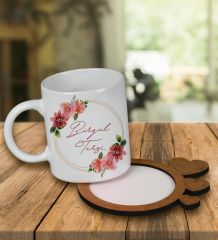 eJOYA Kişiye Özel Tasarım Kupa Bardak Ve Kalp Desenli Ahşap Bardak Altlığı 99758