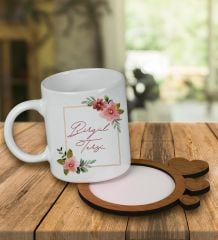 eJOYA Kişiye Özel Tasarım Kupa Bardak Ve Kalp Desenli Ahşap Bardak Altlığı 99759