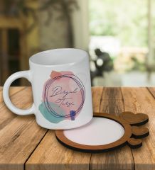 eJOYA Kişiye Özel Tasarım Kupa Bardak Ve Kalp Desenli Ahşap Bardak Altlığı 99763