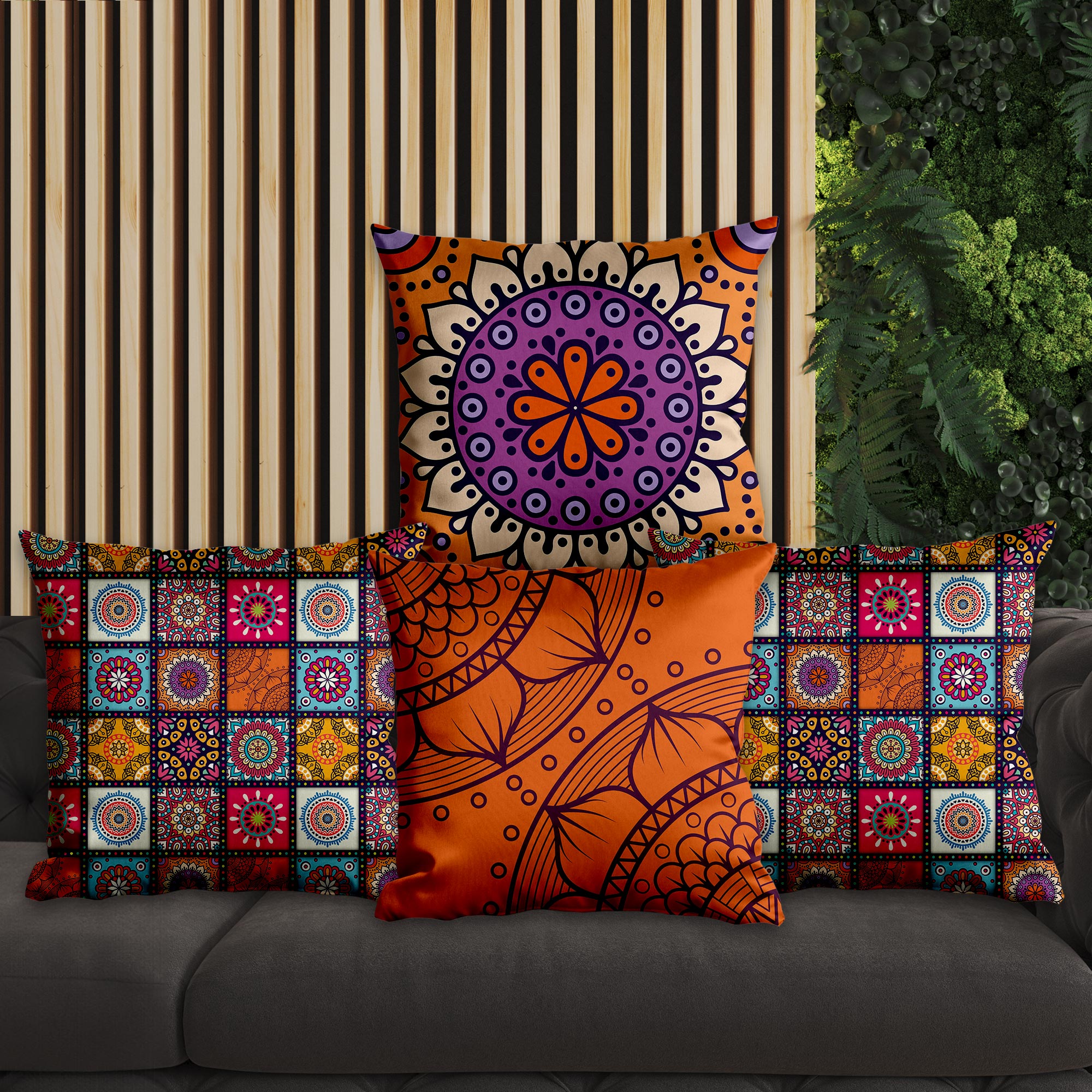 eJOYA Geleneksel Mandala Tasarımlı 4'lü Yastık İçi Ve Kırlent Kılıfı 45cm 113768