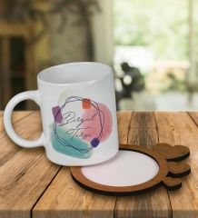 eJOYA Kişiye Özel Tasarım Kupa Bardak Ve Kalp Desenli Ahşap Bardak Altlığı 99765